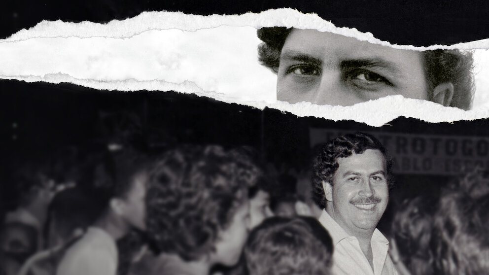 Materi promosi dokumenter 500 Days of Escobar berupa kolase foto hitam-putih Pablo Escobar