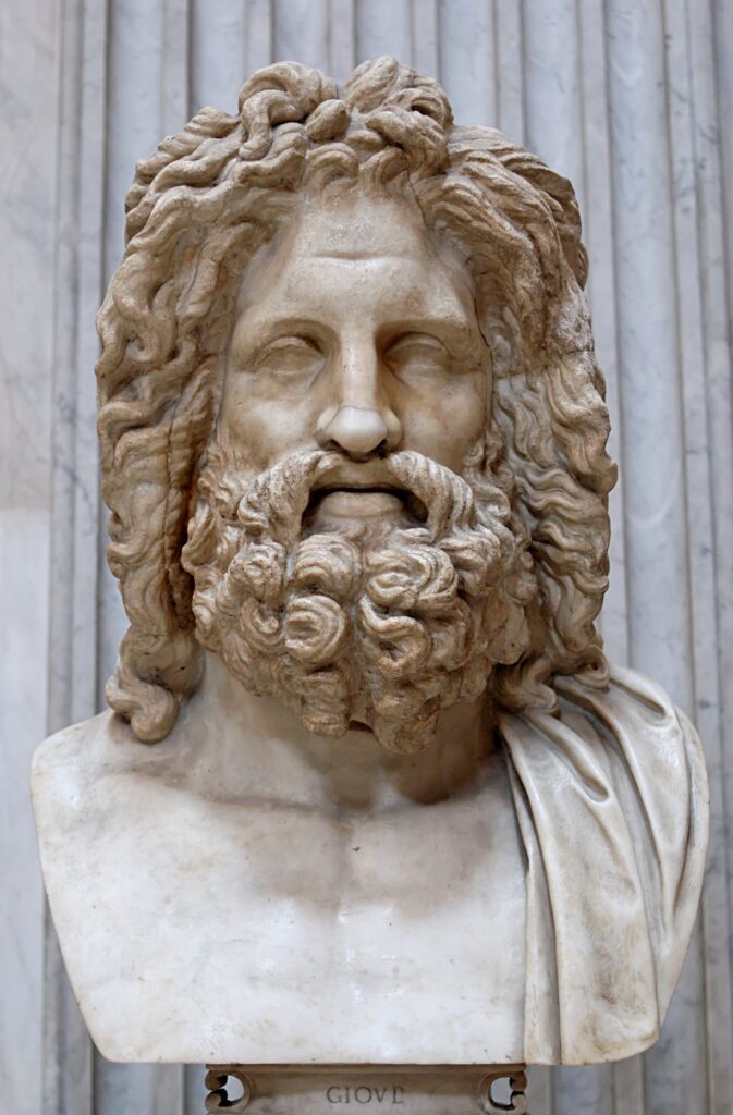 Patung dada marmer Zeus dari Otricoli dengan rambut dan janggut lebat bergelombang